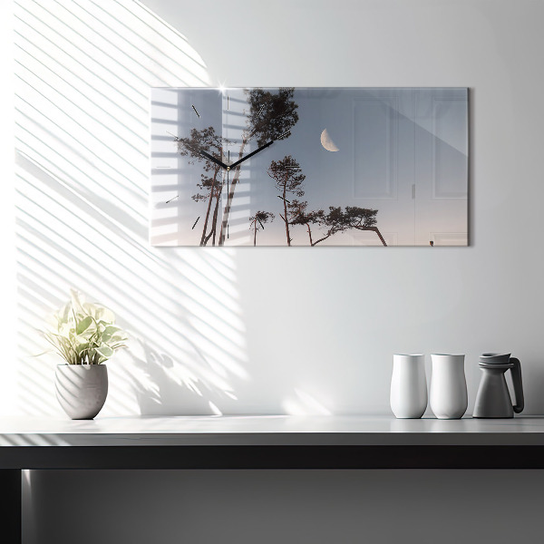 Horizontal wall clock Crescent and trees