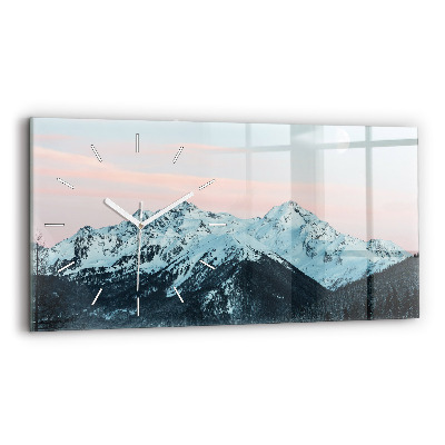 Horizontal wall clock Mountain range in winter