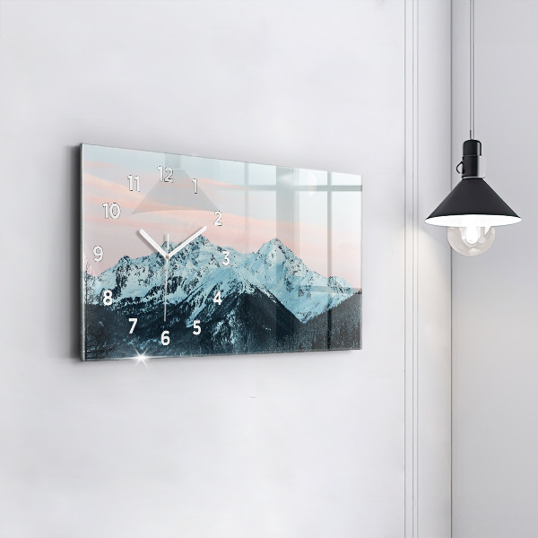 Horizontal wall clock Mountain range in winter