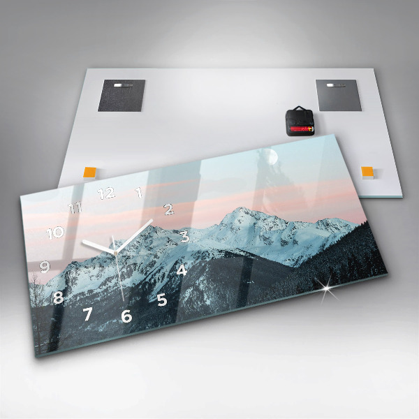 Horizontal wall clock Mountain range in winter