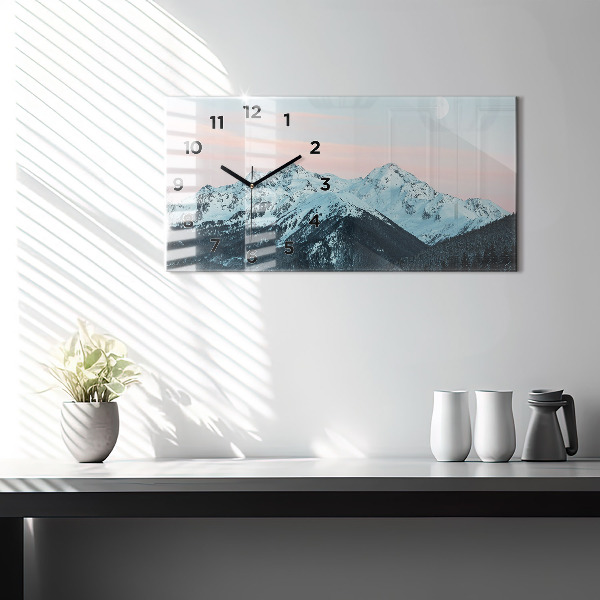 Horizontal wall clock Mountain range in winter