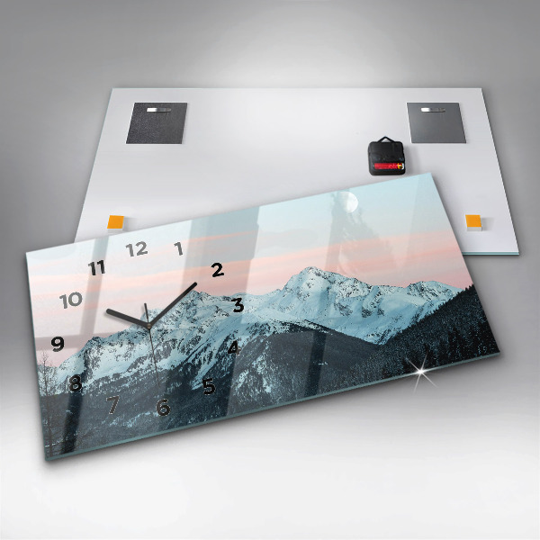 Horizontal wall clock Mountain range in winter