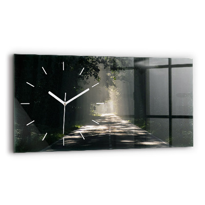 Horizontal wall clock Forest road and streaks of sunlight