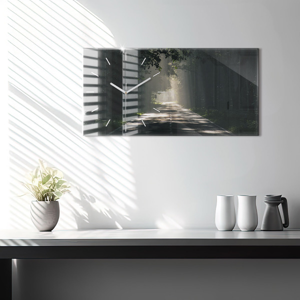 Horizontal wall clock Forest road and streaks of sunlight