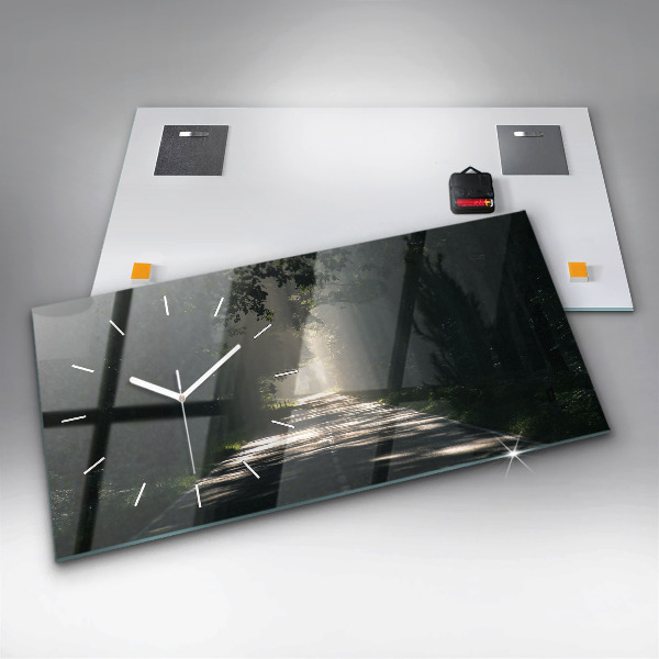 Horizontal wall clock Forest road and streaks of sunlight