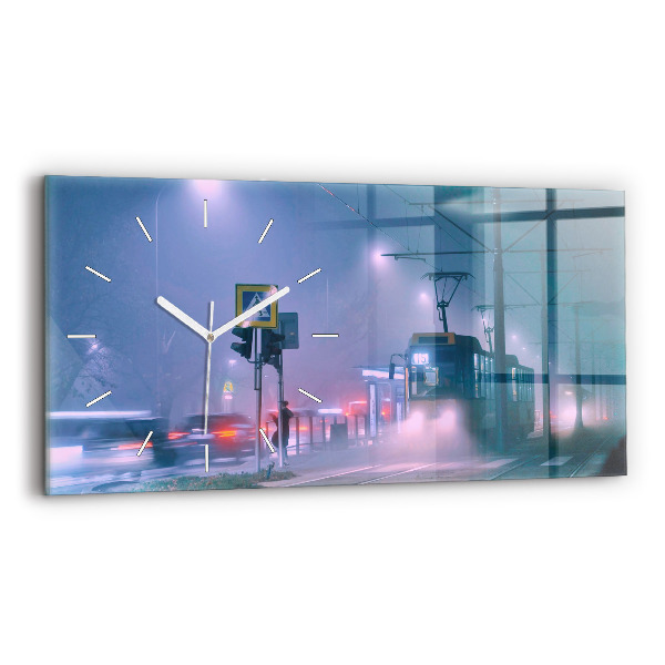 Horizontal wall clock Warsaw in the fog
