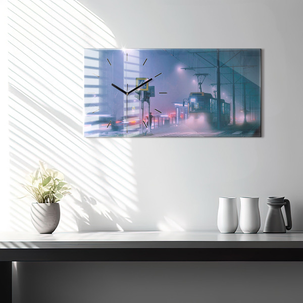 Horizontal wall clock Warsaw in the fog