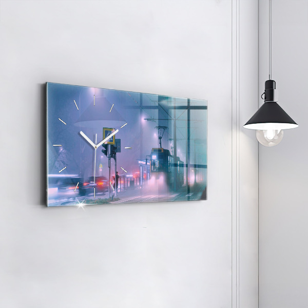 Horizontal wall clock Warsaw in the fog