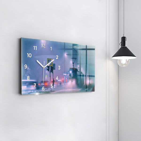 Horizontal wall clock Warsaw in the fog