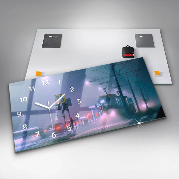 Horizontal wall clock Warsaw in the fog