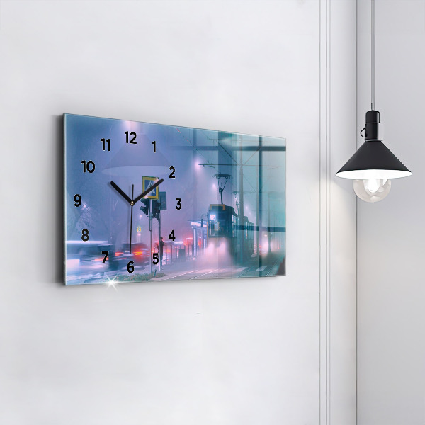 Horizontal wall clock Warsaw in the fog