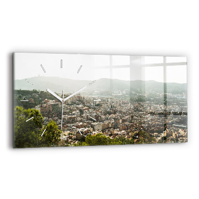 Horizontal wall clock Barcelona view Montjuic