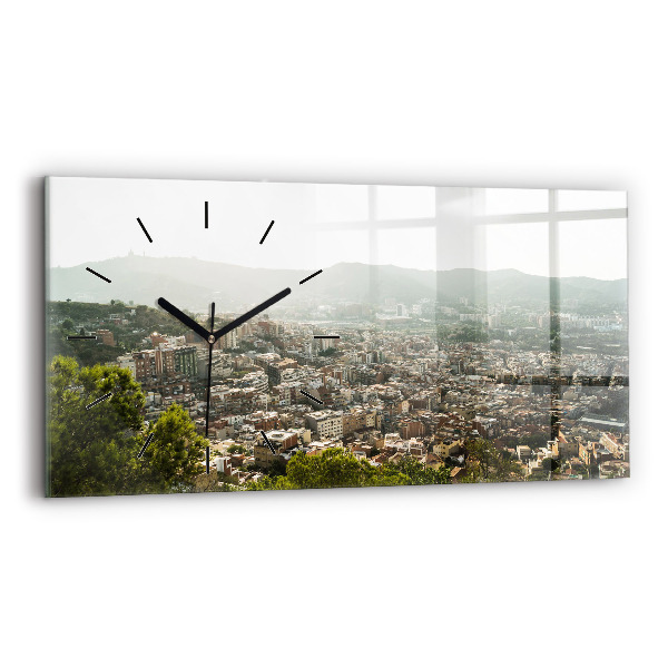 Horizontal wall clock Barcelona view Montjuic