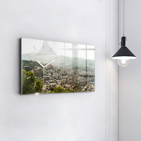 Horizontal wall clock Barcelona view Montjuic