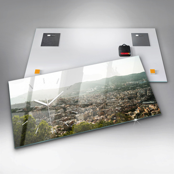 Horizontal wall clock Barcelona view Montjuic