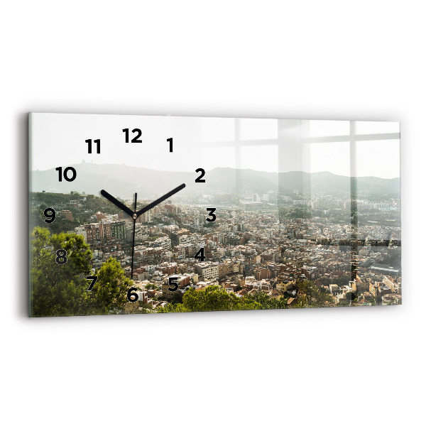 Horizontal wall clock Barcelona view Montjuic