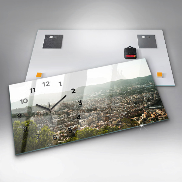 Horizontal wall clock Barcelona view Montjuic