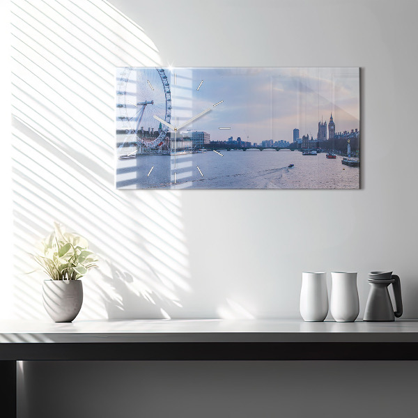 Horizontal wall clock London Eye city panorama