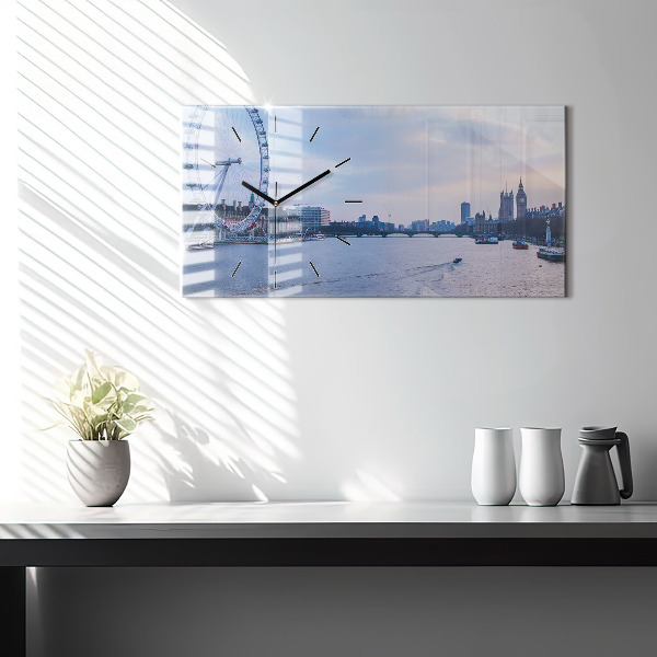 Horizontal wall clock London Eye city panorama