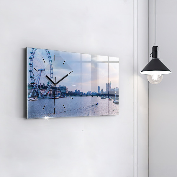 Horizontal wall clock London Eye city panorama