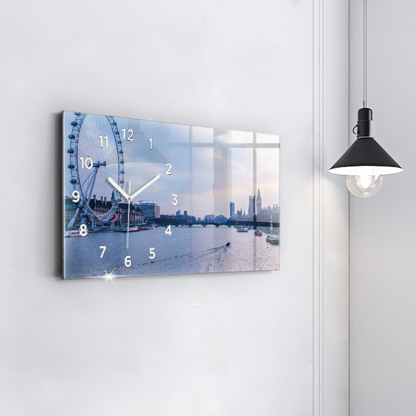 Horizontal wall clock London Eye city panorama