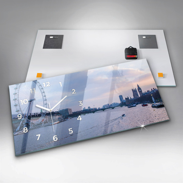 Horizontal wall clock London Eye city panorama