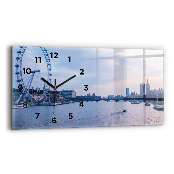 Horizontal wall clock London Eye city panorama