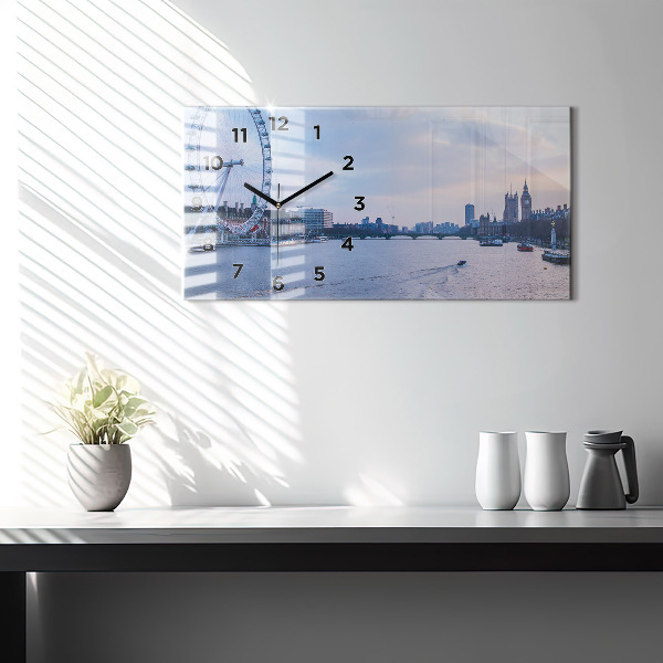 Horizontal wall clock London Eye city panorama