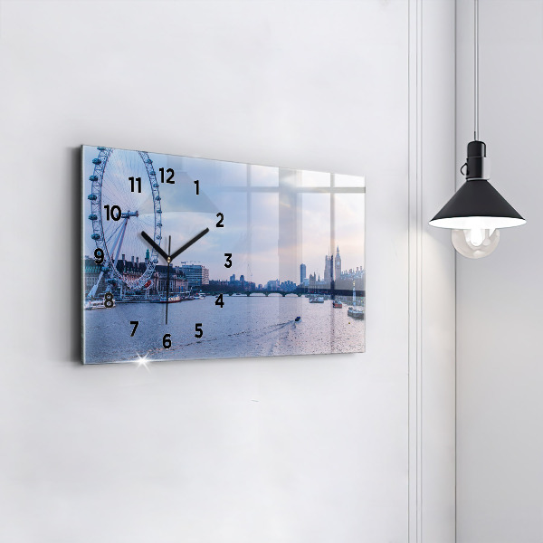 Horizontal wall clock London Eye city panorama