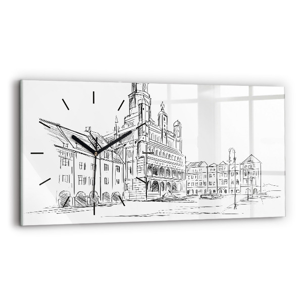 Horizontal wall clock Sketch of the old town of Poznań