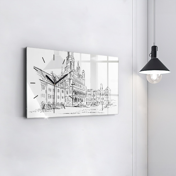 Horizontal wall clock Sketch of the old town of Poznań
