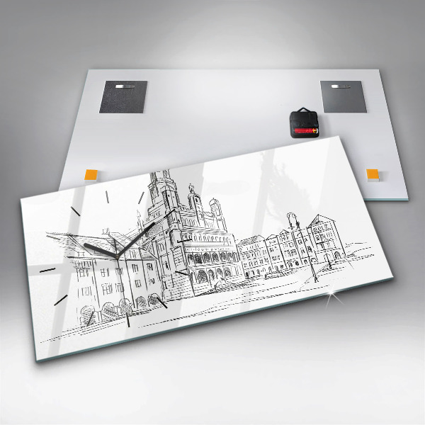 Horizontal wall clock Sketch of the old town of Poznań