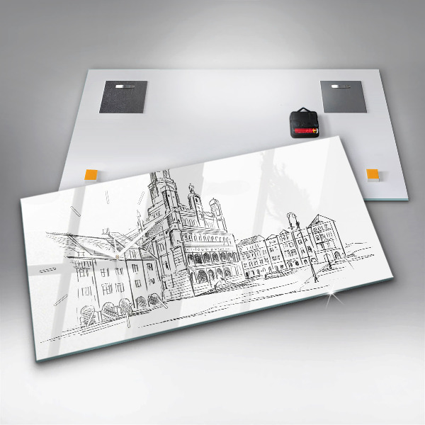 Horizontal wall clock Sketch of the old town of Poznań