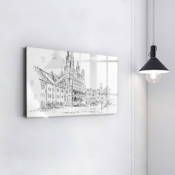 Horizontal wall clock Sketch of the old town of Poznań