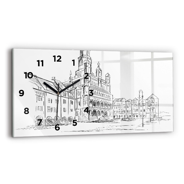 Horizontal wall clock Sketch of the old town of Poznań