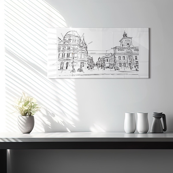 Horizontal wall clock Illustration of the city of Poznań