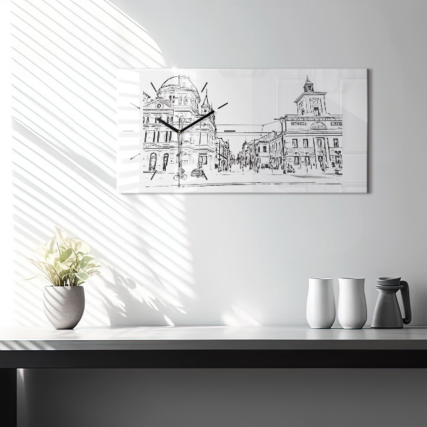 Horizontal wall clock Illustration of the city of Poznań