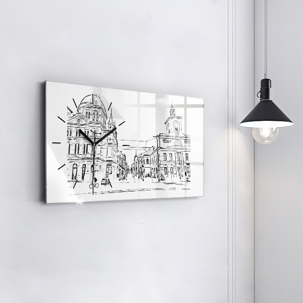 Horizontal wall clock Illustration of the city of Poznań