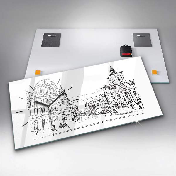 Horizontal wall clock Illustration of the city of Poznań