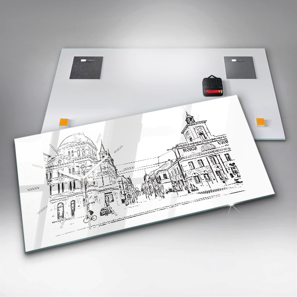 Horizontal wall clock Illustration of the city of Poznań