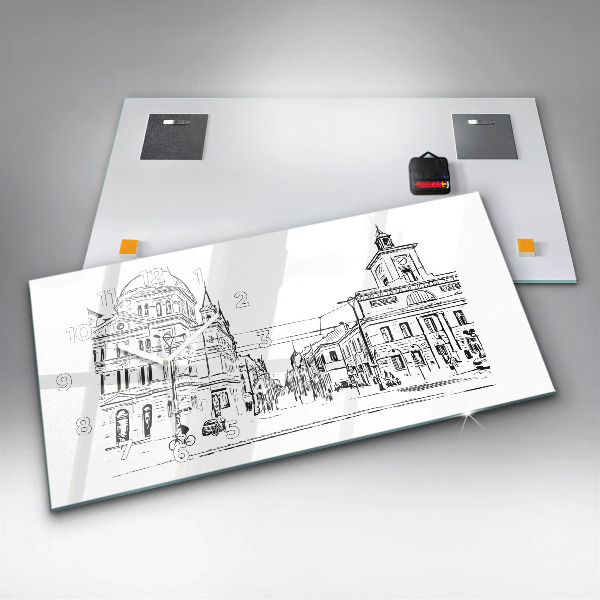 Horizontal wall clock Illustration of the city of Poznań