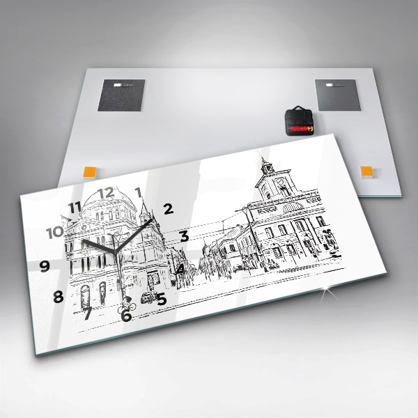 Horizontal wall clock Illustration of the city of Poznań