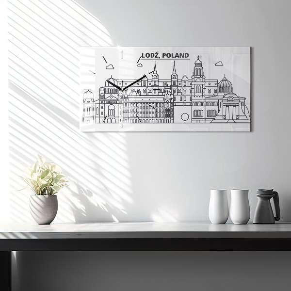 Horizontal wall clock Lodz architecture panorama