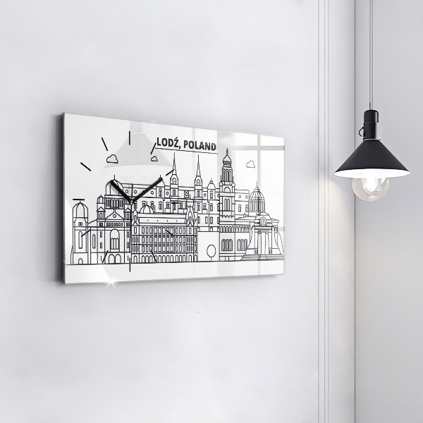 Horizontal wall clock Lodz architecture panorama