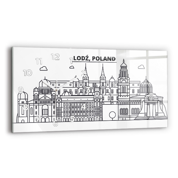 Horizontal wall clock Lodz architecture panorama