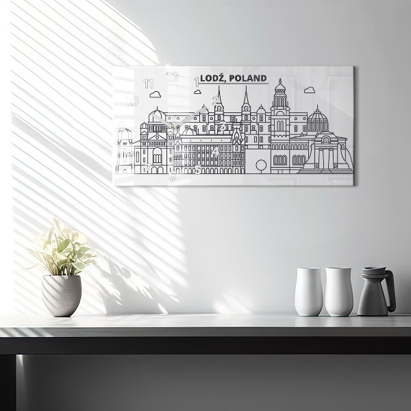Horizontal wall clock Lodz architecture panorama