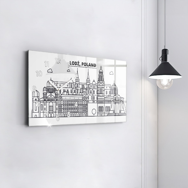 Horizontal wall clock Lodz architecture panorama