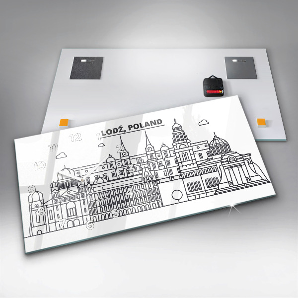 Horizontal wall clock Lodz architecture panorama