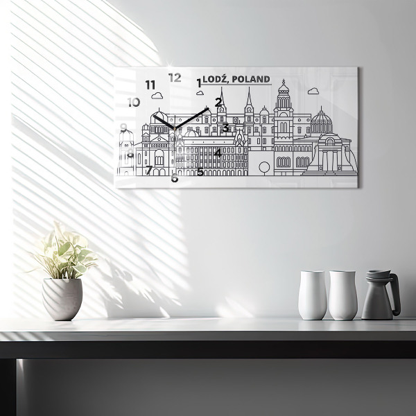 Horizontal wall clock Lodz architecture panorama