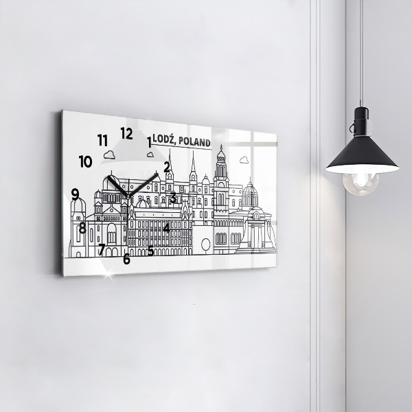 Horizontal wall clock Lodz architecture panorama